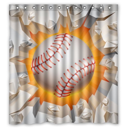 Baseball Hit The Wall- Personalize Custom Bathroom Shower Curtain Waterproof Polyester Fabric 66(w)x72(h) Rings Included