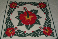 Hawaiian Quilt Wall Hanging and Baby Blanket 100% Hand Quilted/Hand Appliqued 42x42 Multi Red Hibiscus