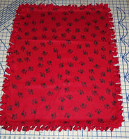 Paw Prints Dog Print Hand Tied Fleece Baby Pet Dog Blanket by Scrunchies by Sherry (Red)