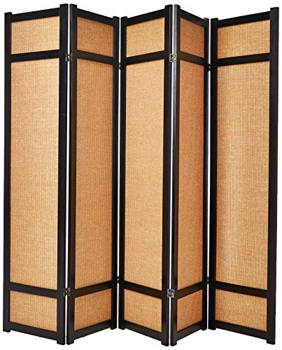 Oriental Furniture 6 ft. Tall Jute Shoji Screen - 5 Panel - Black