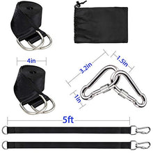 Load image into Gallery viewer, Tree Swing Hanging Straps Kit Holds 2000 lbs,5ft Extra Long Straps Strap with Safer Lock Snap Carabiner Hooks Perfect for Tree Swing &amp; Hammocks, Perfect for Swings,Carry Pouch Easy Fast Installation
