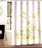 Tahari Luxury Cotton Blend Shower Curtain Printemps Orange Yellow Aqua Turquoise Floral Branches (Yellow/Green)
