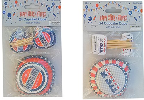 Proud to be American and USA Cupcake Cups (48 cupcakes + 48 picks)