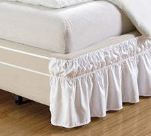 Load image into Gallery viewer, Easy Fit, Wrap Around WHITE Ruffled Elastic Solid Bed Skirt Fits both QUEEN, KING and CAL KING size bedding High Thread Count 14 inch fall Microfiber Dust Ruffle, Silky Soft &amp; Wrinkle Free.

