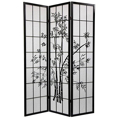 Oriental Furniture 6 ft. Tall Lucky Bamboo Shoji Screen - Black - 4 Panels