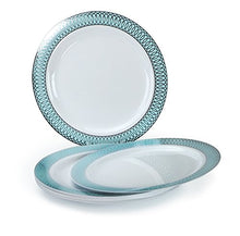 Load image into Gallery viewer, &quot; OCCASIONS&quot; 120 Plates Pack,(60 Guests) Premium Premium Wedding Party Disposable Plastic Plates Set -60 x 10&#39;&#39; Dinner + 60 x 7.5&#39;&#39; Salad/Dessert (Venice Blue and Silver)
