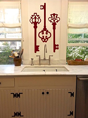 The Decal Guru Antique Skeleton Keys Wall Home Decor Stickers - Vintage Design Removable Vinyl Room Wall Art [Set of 3] (Burgundy, 22x21 inches)