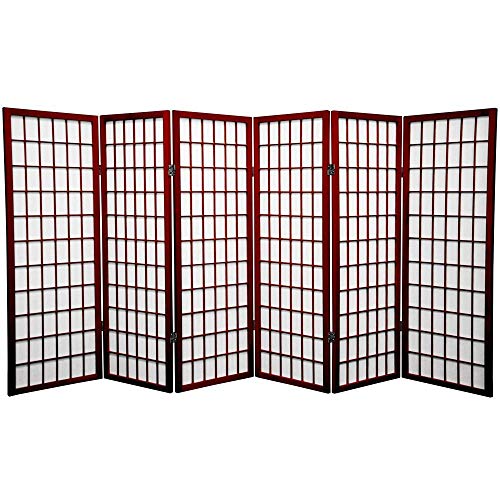 Oriental Furniture 4 ft. Tall Window Pane Shoji Screen - Rosewood - 6 Panels