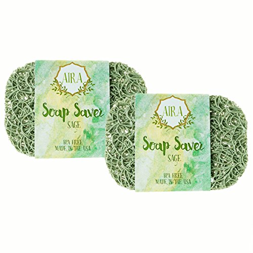 Aira Soap Saver - Soap Dish & Soap Holder Accessory - BPA Free Shower & Bath Soap Holder - Drains Water, Circulates Air, Extends Soap Life - Easy to Clean, Fits All Soap Dish Sets - Sage Double Pack