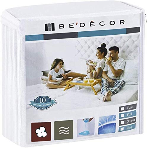 Bedecor Mattress Protector,Waterproof Protection Soft Cotton Terry Top Cover,Fit Up to 18