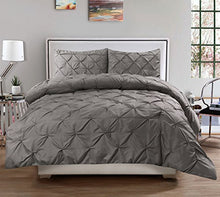 Load image into Gallery viewer, 3 Piece Luxurious Pinch Pleat Decorative Pintuck Comforter Set - HIGHEST QUALITY, WRINKLE RESISTANT, ALL SEASON - Full/Queen, Gray
