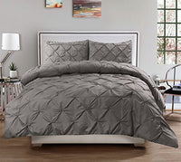 3 Piece Luxurious Pinch Pleat Decorative Pintuck Comforter Set - HIGHEST QUALITY, WRINKLE RESISTANT, ALL SEASON - Full/Queen, Gray