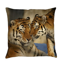 Load image into Gallery viewer, Truly Teague Burlap Suede or Woven Throw Pillow Nuzzling Tiger Love - Suede, 18 Inch
