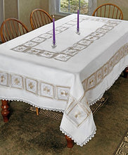 Load image into Gallery viewer, Violet Linen Emerald Flower Lace Tablecloth, 70&quot; Round, Ivory
