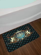 Load image into Gallery viewer, Ambesonne Medieval Bath Mat, Heraldic Design from Middle Ages Coat of Arms Crown Lions and Swirls, Plush Bathroom Decor Mat with Non Slip Backing, 29.5&quot; X 17.5&quot;, Teal Cinnamon

