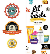 Load image into Gallery viewer, Lil&#39; Labels Bottle Labels, Write-On Name, Self-Laminating, Waterproof, Baby Bottle Label for Daycare, Plus 2 Bonus Gifts, Animal Friends, Set of 2
