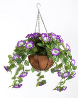 OakRidge Miles Kimball Fully Assembled Artificial Petunia Flower Hanging Basket, 10 Diameter and 18 Chain  Polyester/Plastic Flowers in Metal and Coco Fiber Liner Basket for Indoor/Outdoor Use