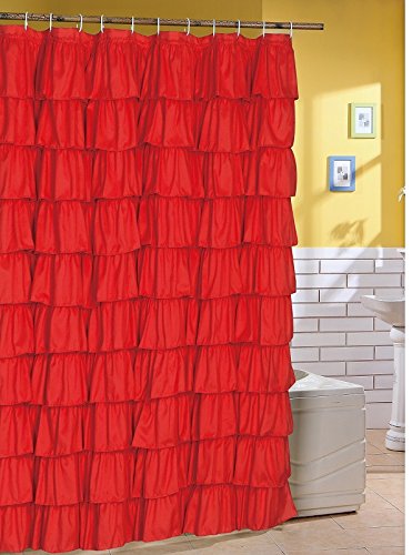 spring Home Ruffled Red Shower Curtain