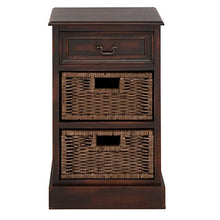 Load image into Gallery viewer, Urban Designs Imported 3-Drawer Wooden Storage Chest Night Stand with Wicker Baskets, Brown
