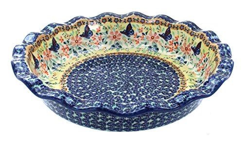 Blue Rose Polish Pottery Blue Butterfly Pie Plate