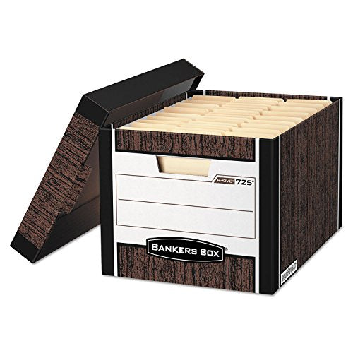 Bankers Box 000725 R-Kive Storage Box w/Lid, Letter/Legal, Woodgrain, 12/Carton