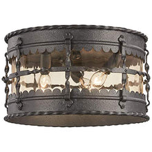Load image into Gallery viewer, The Great Outdoors 8889-A39 Mallorca 3-Light Outdoor 7&quot; Flush Mount in Iron Finish
