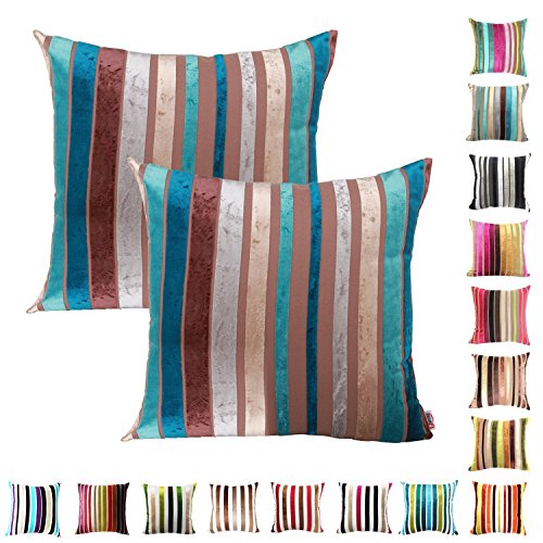 Queenie - 2 Pcs Chenille Stripe Decorative Pillowcase Cushion Cover for Sofa Throw Pillow Case Available in 15 Colors & 5 Sizes (24
