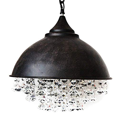 Vintage Industrial Crystal Pendant Light - MKLOT Retro Edison Style Ceiling Light 14 Wide Rust Wrought Iron Hanging Lamp Chandelier with Shaded Glittering Crystal Beads for Kitchen Island Loft