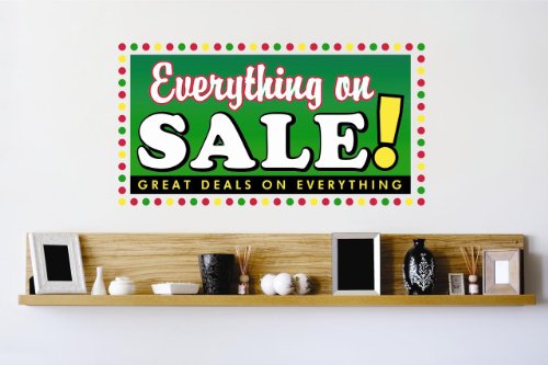 Decals - Everything On Great Deals Store Savings Shopping Sign Bedroom Bathroom Living Room Picture Art Mural Size 24 Inches X 48 Inches - Vinyl Wall Sticker - 22 Colors Available