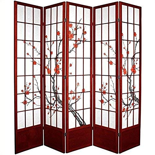 Oriental Furniture 7 ft. Tall Cherry Blossom Shoji Screen - Rosewood - 5 Panels