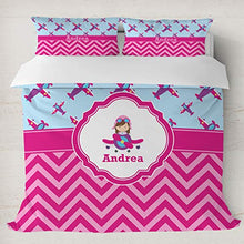 Load image into Gallery viewer, RNK Shops Airplane Theme - for Girls Duvet Cover Set - King (Personalized)
