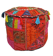 Load image into Gallery viewer, GANESHAM Handicraft - Antique Home Decorative Ottoman Handmade Pouf,Indian Comfortable Floor Cotton Cushion Ottoman Cover Embellished with Patchwork and Embroidery Work,Indian Vintage Ottoman
