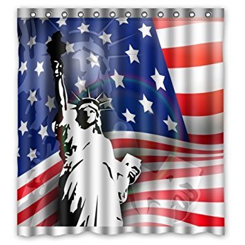 FUNNY KIDS' HOME Fashion Design Waterproof Polyester Fabric Bathroom Shower Curtain Standard Size 66(w) x72(h) with Shower Rings - The Statue of Liberty National Flag