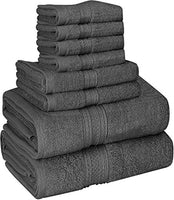 Utopia Towels 8 Piece Towel Set, 700 GSM, 2 Bath Towels, 2 Hand Towels and 4 Washcloths, Dark Grey
