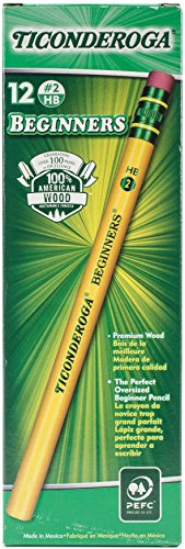 Ticonderoga Beginner Pencils, Wood-Cased #2 HB Soft, With Eraser, Yellow, 12-Pack (13308)