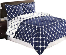 Load image into Gallery viewer, 8-PC Navy with White King size Bloomingdal Down Alternative Bed in a bag Comforter set By sheetsnthings
