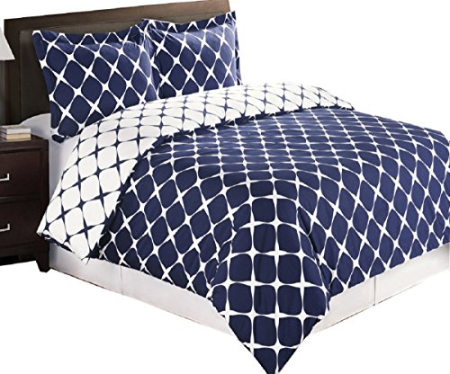 8-PC Navy with White King size Bloomingdal Down Alternative Bed in a bag Comforter set By sheetsnthings