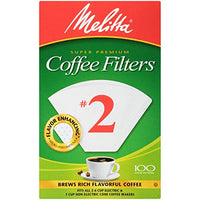 Melitta #2 Super Premium Cone Coffee Filters, White, 100 Count