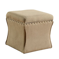 HomePop Cinched Square Storage Ottoman with Nailhead Trim, Tan