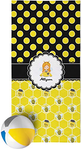 RNK Shops Honeycomb, Bees & Polka Dots Beach Towel (Personalized)