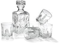 Bormioli Rocco Selecta Collection Whiskey Gift Set - Sophisticated Etched 33.75oz Decanter & 6 9.5oz Glass Tumblers With Starburst Detailing - For Whiskey, Bourbon, Scotch & Liquor