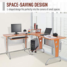 Load image into Gallery viewer, HomCom L-Shaped Corner Computer Office Desk Workstation with Rolling Keyboard Tray, &amp; Convenient CPU Stand, Wood Color

