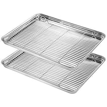 Load image into Gallery viewer, Baking Sheet with Cooling Rack Set (2 Pans + 2 Racks), Yododo Stainless Steel Baking Pan Cookie Sheet Cookie Pan with Rack, Size 16 x 12 x 1 Inch, Mirror Finish &amp; Non Toxic &amp; Heavy Duty &amp; Easy Clean
