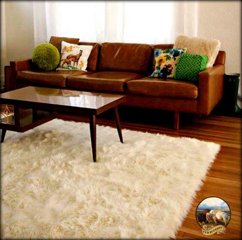 Fur Accents, Shag Area Rug, Thick Off White, Luxury Fur Carpet, Soft Faux Fur Sheepskin, Rectangle Accent Rug (5'x8')