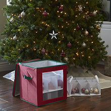 Load image into Gallery viewer, Household Essentials 552RED Medium Christmas Tree Ornament Storage Box | Stores Up to 27 Xmas Ornaments | Red Bin with Green Trim

