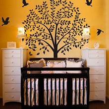 Load image into Gallery viewer, Nursery Flying Birds Wall Sticker Kids Rooms Teen Girls Boys Wallpaper Murals Removable Branch Leaves Tree Decor Art C(Large,Trunk and Birds:Black;Leaves:Black)
