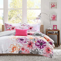 Intelligent Design Comforter Set Vibrant Floral Design, Teen Bedding for Girls Bedroom, Mathcing Sham, Decorative Pillow, Full/Queen, Olivia Pink 5 Piece (ID10-167)