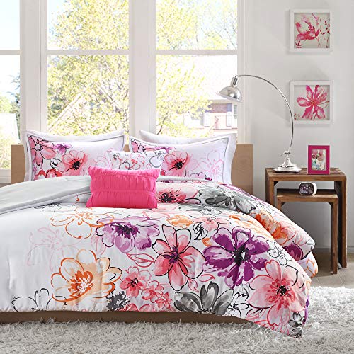 Intelligent Design Comforter Set Vibrant Floral Design, Teen Bedding for Girls Bedroom, Mathcing Sham, Decorative Pillow, Twin/Twin X-Large, Olivia Pink 4 Piece (ID10-166)