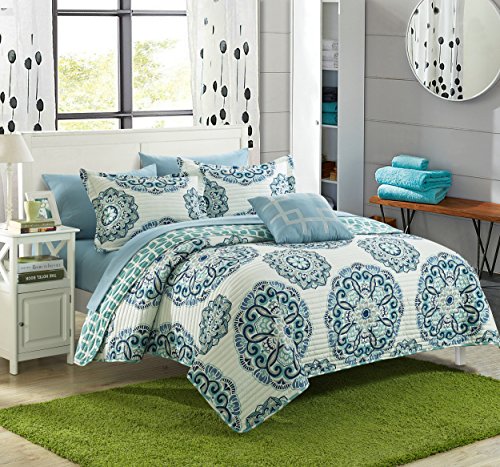 Chic Home 3 Piece Madrid Bedding Set, Quilt-Twin, Green