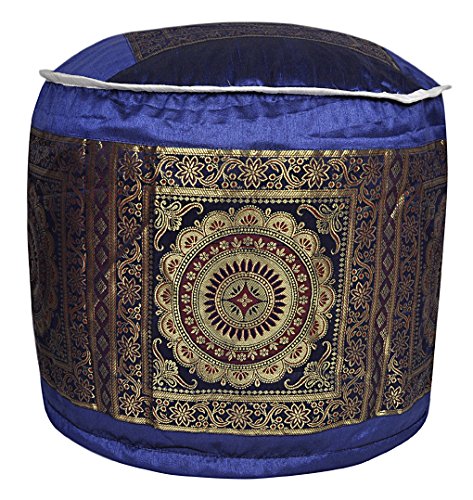 Lalhaveli Mandala Work Design Silk Round Footstool Ottoman Cover 17 X 17 X 12 Inches